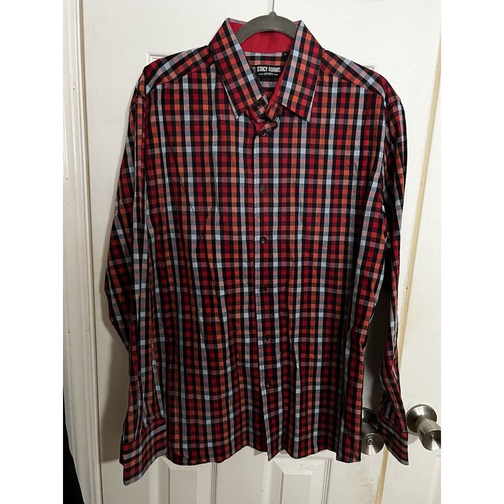 Stacy Adams Shirt‎ Men's Large Multicolor Plaid Check Button Up Modern